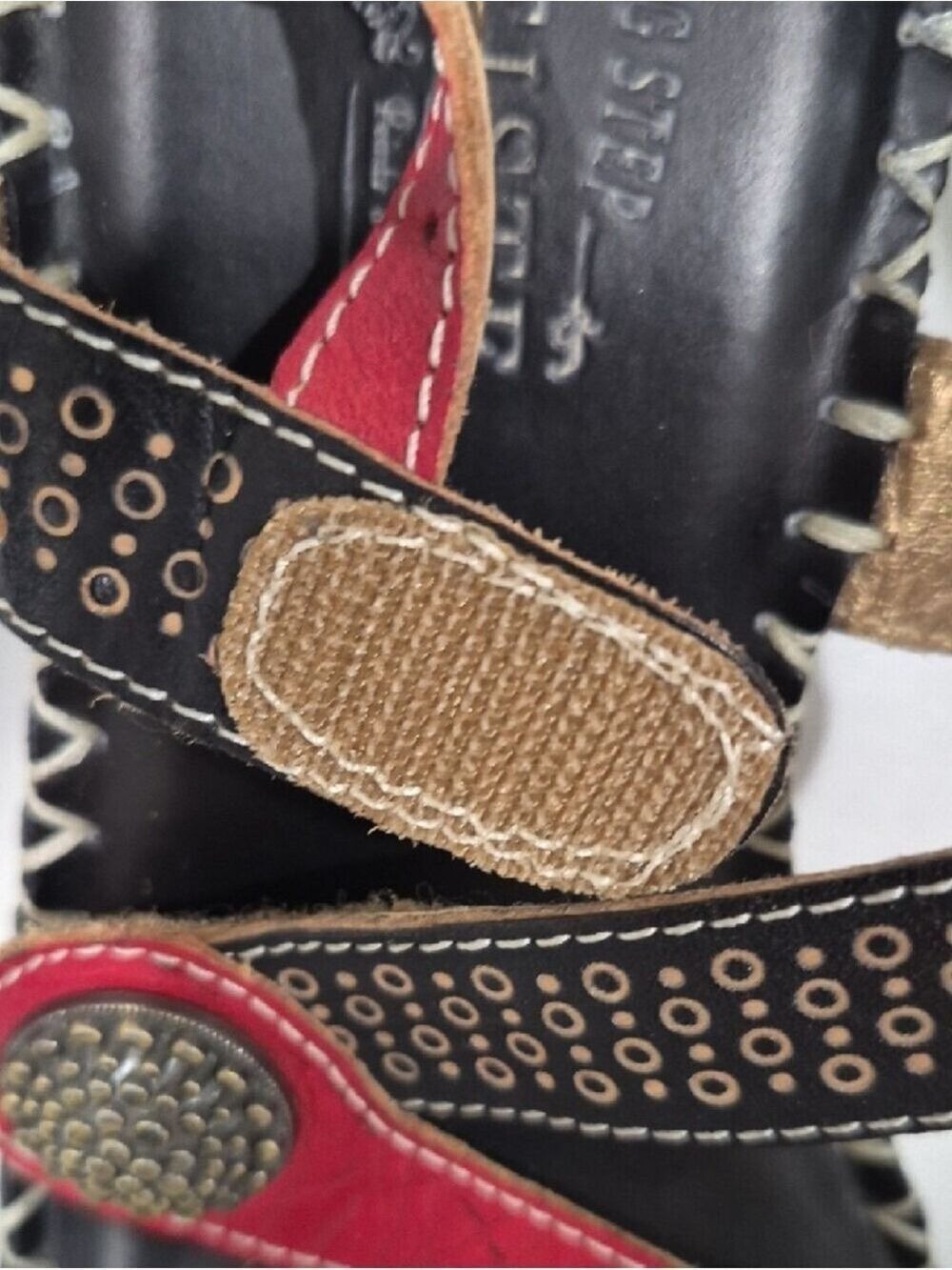 L'artiste Red and Black Stud Accent Leather Slingback Sandals - Picture 5 of 15